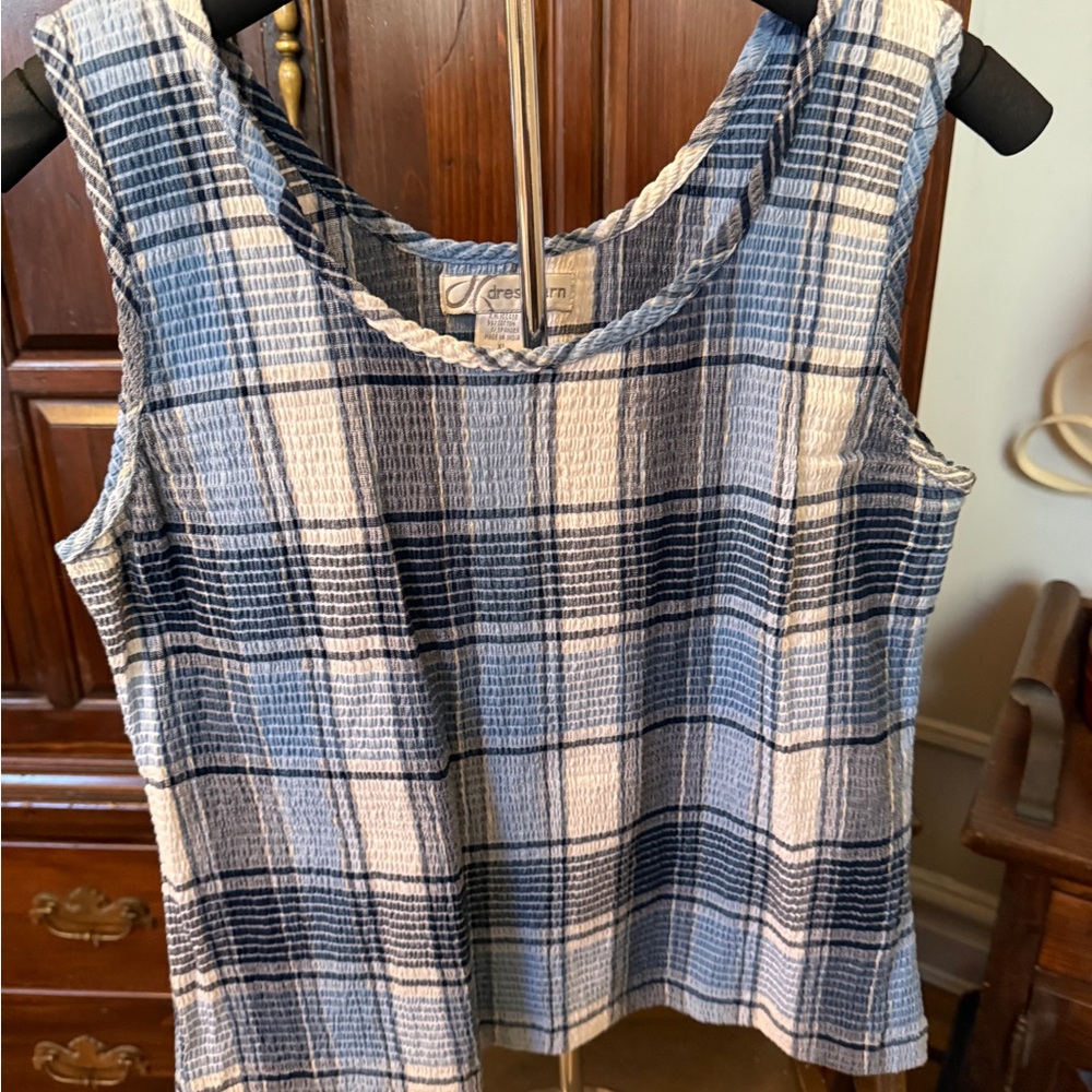 Dressbarn Navy and White Plaid Tank Top